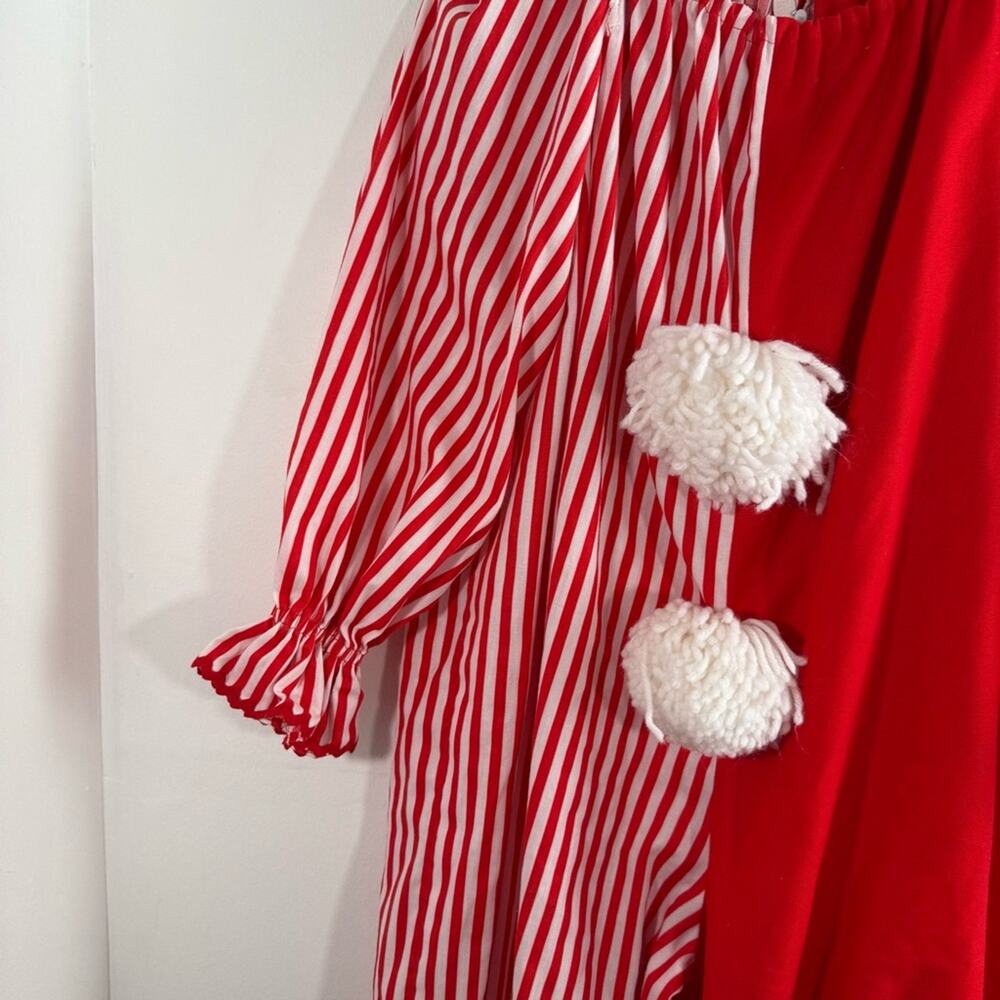 Vintage 80s 90s Clown Red White Stripe Pom Pom Halloween Costume Kids Medium - Picture 4 of 11